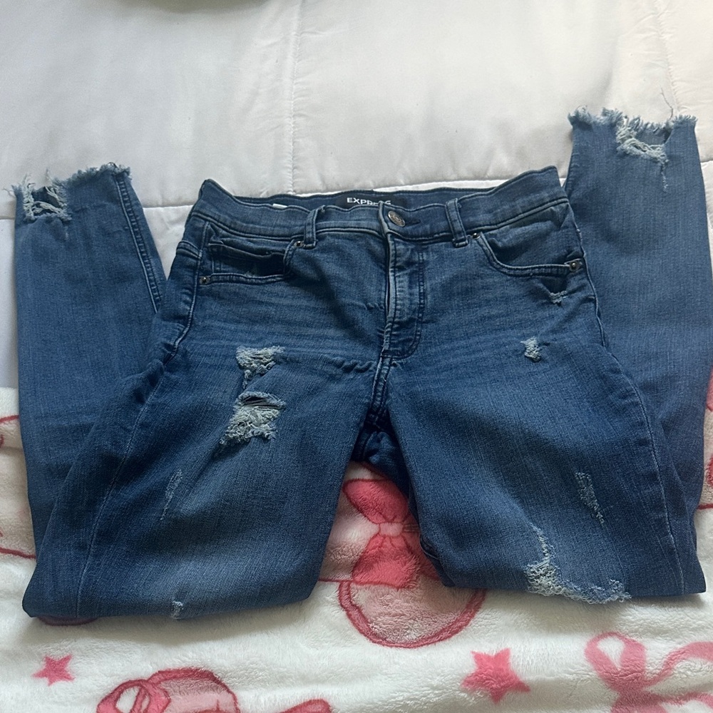 Express Distressed Skinny Jeans in Blue
